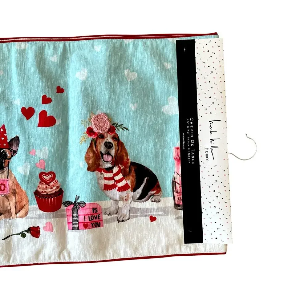 Nicole Miller Valentine's Day Table Runner 16x72 Sweet Treats Dog Party NEW